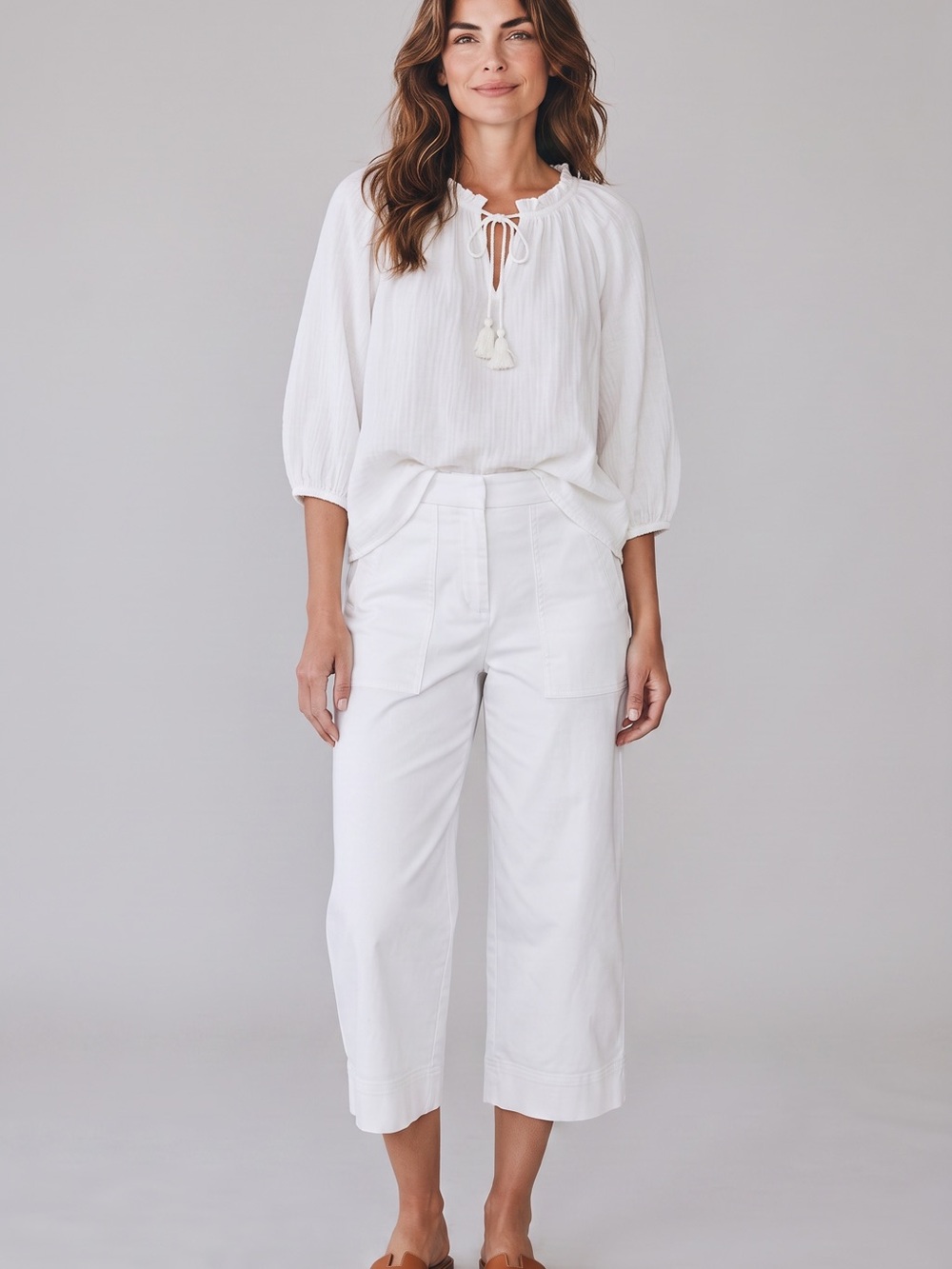 SPANX White Cropped Wide-Leg Pants